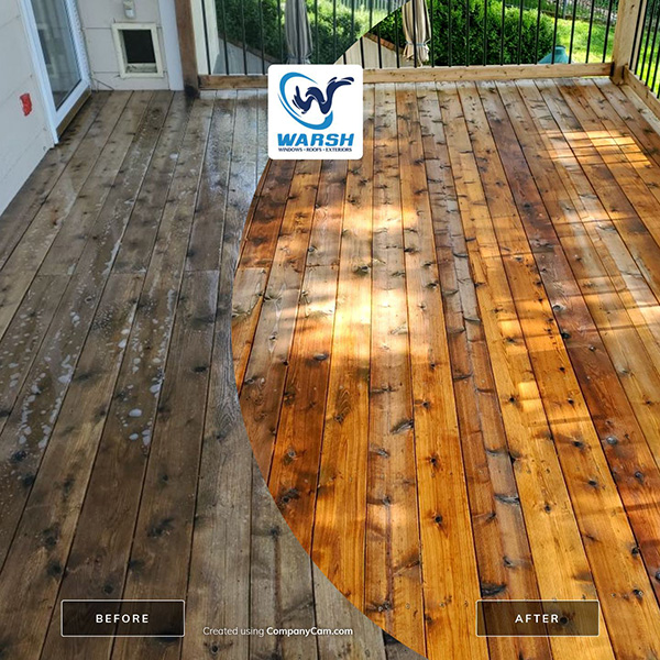 brown wooden deck before and after cleaning