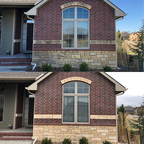 brick home before and after cleaning