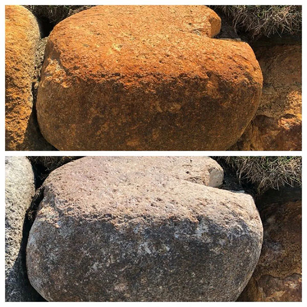 concrete rocks before and after rust removal