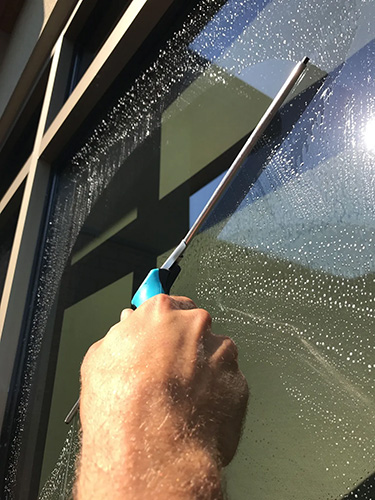 professional cleaning window with squeegee